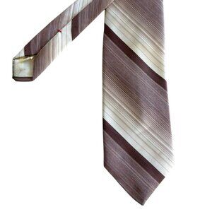 LOUIS FERAUD PARIS - Men’s Tie - Brown Cream Stripes - polyester - 59”